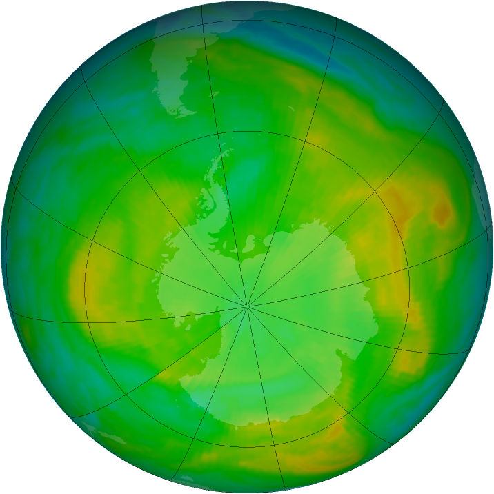 Antarctic ozone map for 20 December 1980